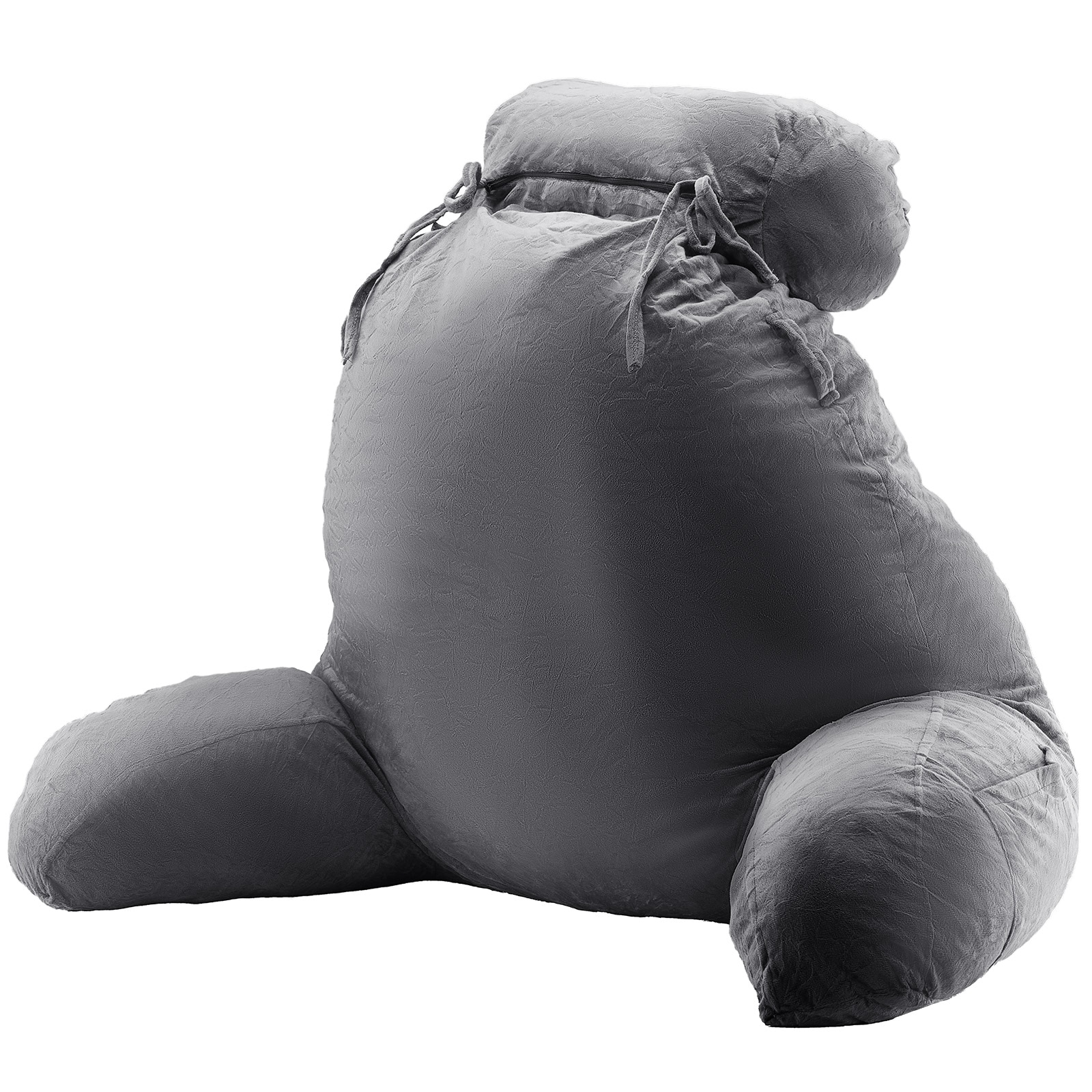 Grey Reading Pillow With Memory Foam, Back Support And Pockets_voghion.com